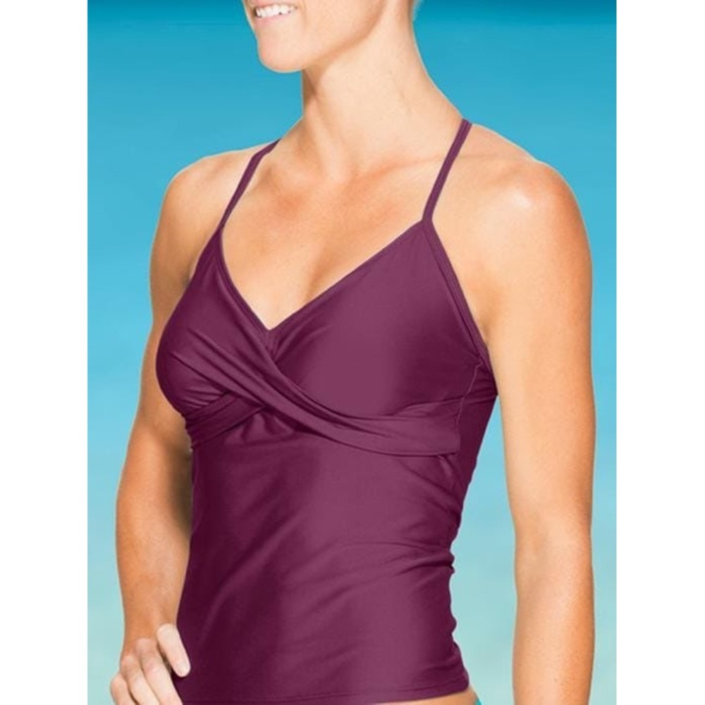 Athleta Tankini Swim Top Womens 34 D/DD Purple Twist Front UPF Beach Resortwear